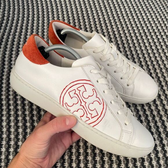 Tory Burch Shoes - Tory Burch white/orange sneakers women’s shoe size 7
